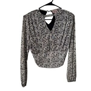 Willow + Root Womens Black Daisy Floral Mesh Long Sleeve Mock Neck Top Small